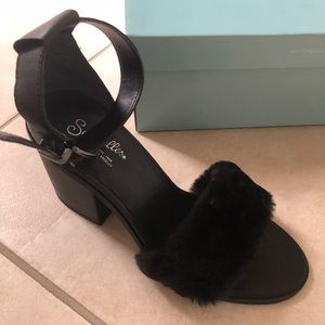 Seychelles Fur Block Heel Sandals - Brand New